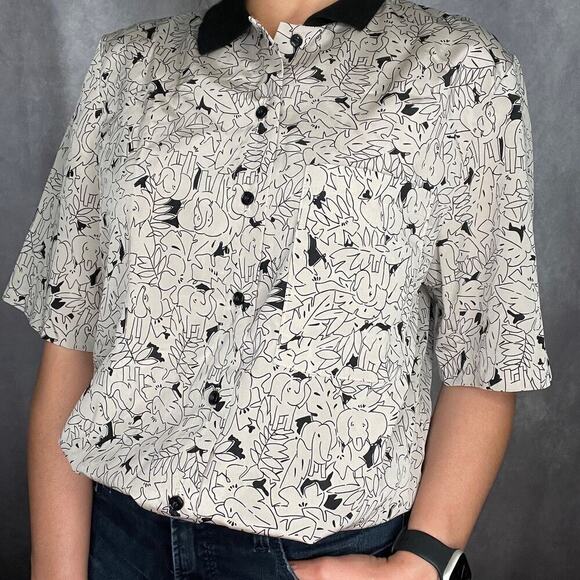 Vintage Elephant Safari Blouse Shirt Womens M/L 12 Russ USA Union Retro Jungle - Picture 1 of 10